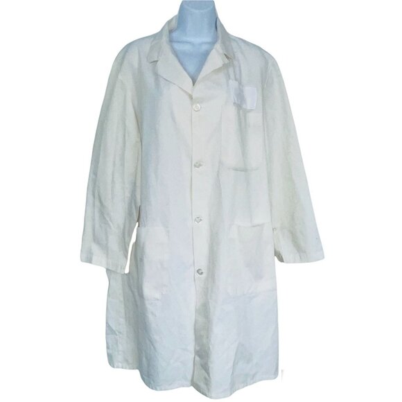 Vintage Lab Coat Mens M White Uniform Jacket Workwear Pockets Long Sleeve - Picture 1 of 11